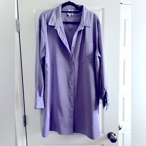 Purple pinstripe mini shirt dress